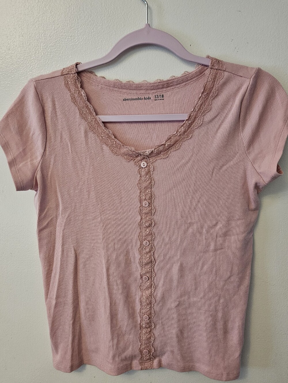 abercrombie kids NWOT Blush Pink Short Sleeve Lace-Trim Tee